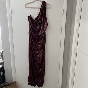NWT Fashion Nova High Slit Red Sequin Dress Sexy Dark Romantic Plus Sz 3X‎ Maxi